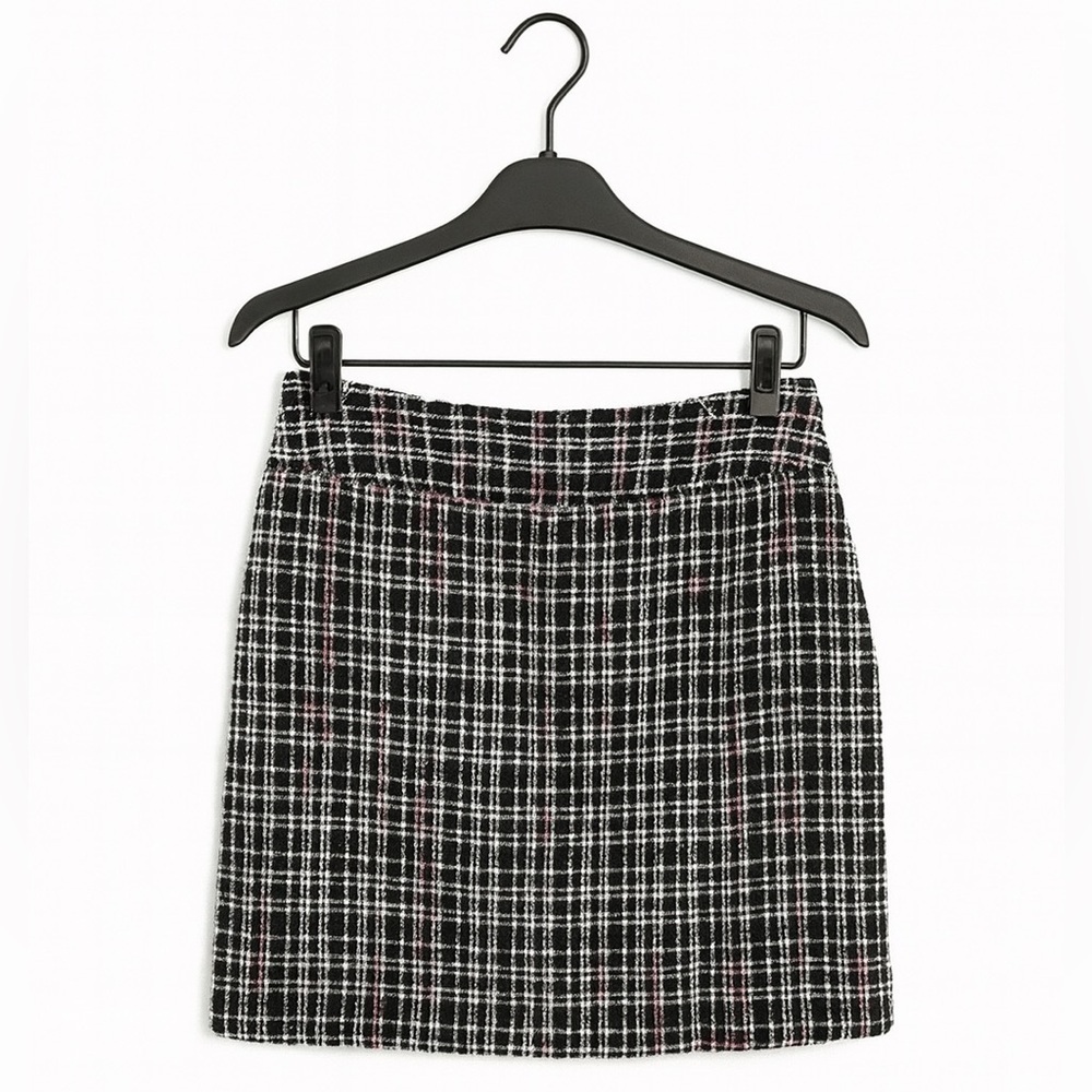 Style & Co. Women's Size 8 Plaid Tweed Pink/Black Lined Skirt Side Zip Close